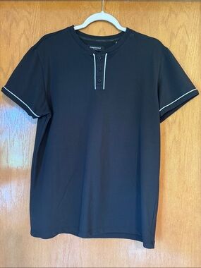 Kenneth Cole Black Short Sleeve Henley with Contrast Trim
